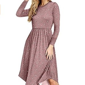 Long Sleeve Polka-Dot Pocketed Dress